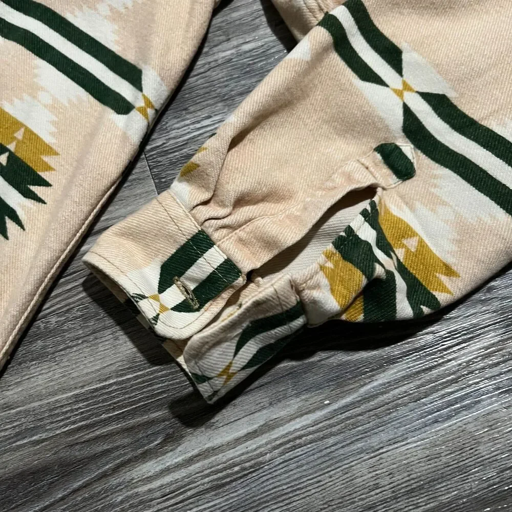 Vintage Seidensticker Southwestern Pattern Shirt M Beige Cotton